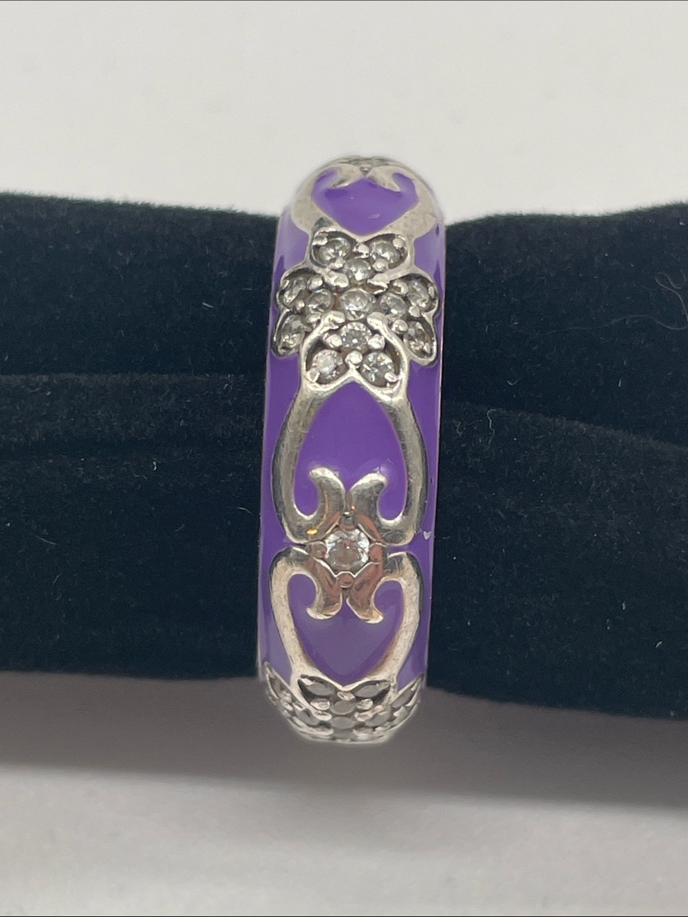 Hidalgo Silver 925 Purple Enamel Floral Ring Size 8